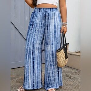 Blue Tie-Dye Women's Wide-Leg Pants